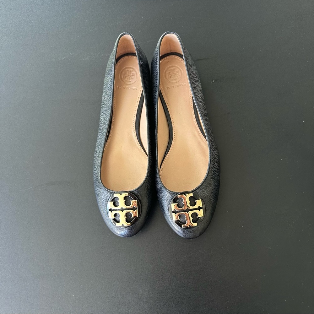 TORY BURCH - Claire ballet flats, black tumbled leather, w/dust bag
